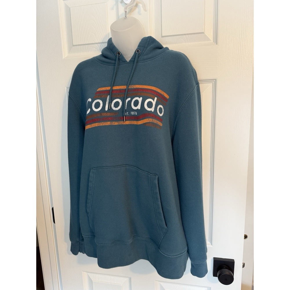 Vintage Y2K State Of Mine Colorado Mens Teal Graphic Hoodie Sweatshirt Size L - Picture 5 of 12